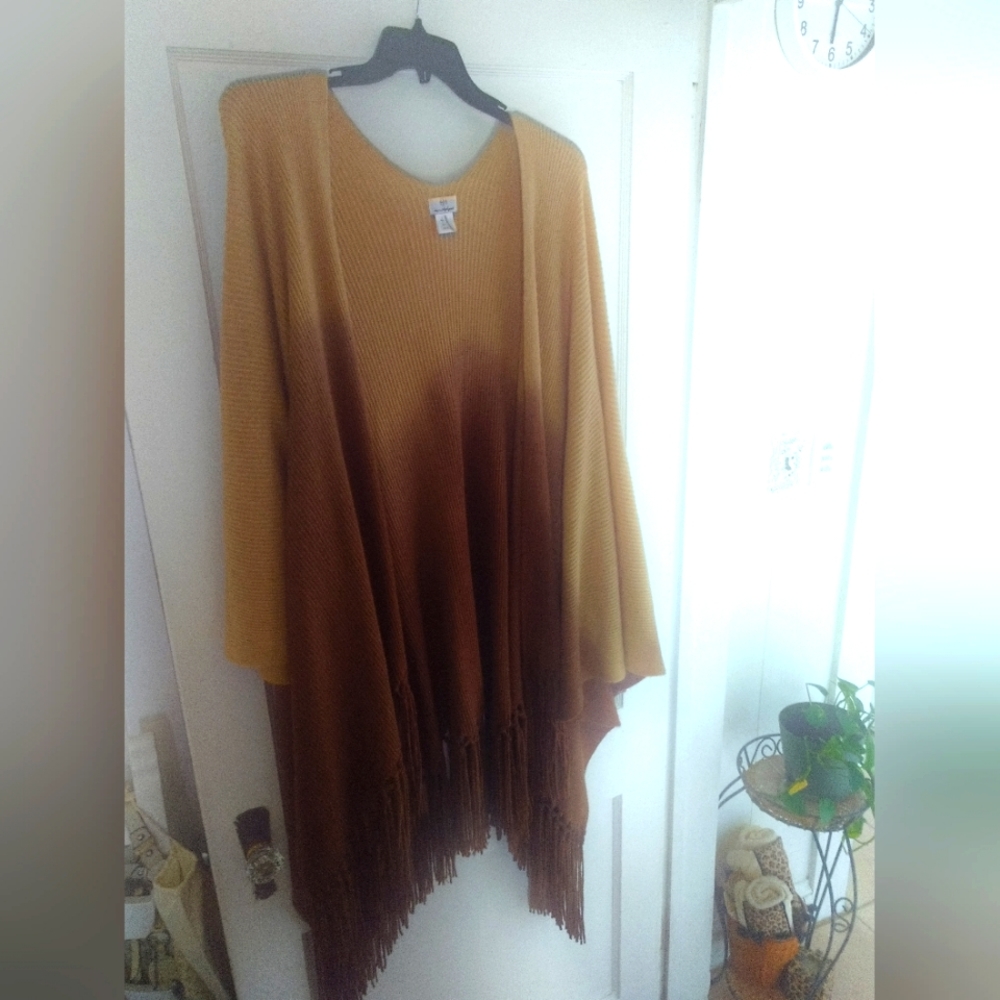 HOT IN HOLLYWOOD OPEN BOHO PONCHO BROWN OMBRE OS